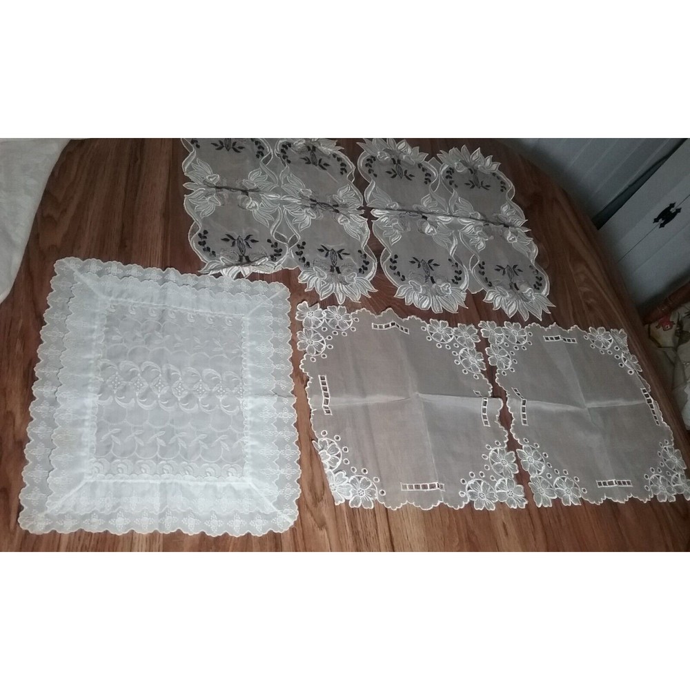 Vintage Nylon Doilies Floral Embroidery Lot of 5